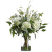 38"Hx36"W Hydrangea, Tuberose & Queen Anne's Lace Silk Flower Arrangement w/Glass Vase -Cream/Green - WF0811-CR/GR