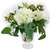 16"Hx19"W Hydrangea, Peony & Artichoke Silk Flower Arrangement w/Glass Vase -White/Green - WF0813-WH/GR