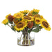 17"Hx24"W Sunflower & Banksia Protea Silk Flower Arrangement w/Glass Vase -Yellow/Orange - WF0819-YE/OR