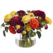 13"Hx19"W Ranunculus & Dahlia Silk Flower Arrangement w/Glass Vase -Mixed Colors - WF0820-MX