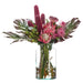 29"Hx30"W Protea, Banksia & Monstera Silk Flower Arrangement w/Glass Vase -Pink/Green - WF0821-PK/GR