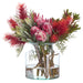 21"Hx20"W Protea & Banksia Silk Flower Arrangement w/Glass Vase -Pink/Green - WF0823-PK/GR