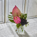 9.5"Hx15"W Protea, Anthurium, Philo Leaf & Sedum Silk Flower Arrangement w/Glass Vase -Pink/Green - WF0829-PK/GR