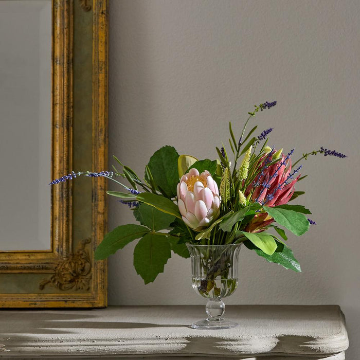 17"Hx21"W Protea & Lavender Silk Flower Arrangement w/Glass Vase -Pink/Lavender - WF0830-PK/LV