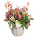 29"Hx27"W Protea, Fringetree Blossom & Anthurium Silk Flower Arrangement w/Terra Cotta Pitcher -Pink/Green - WF0833-PK/GR