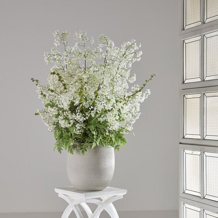 49"Hx42"W Gypsophila Baby's Breath Silk Flower Arrangement w/Terra Cotta Planter -White/Green - WF0836-WH/GR