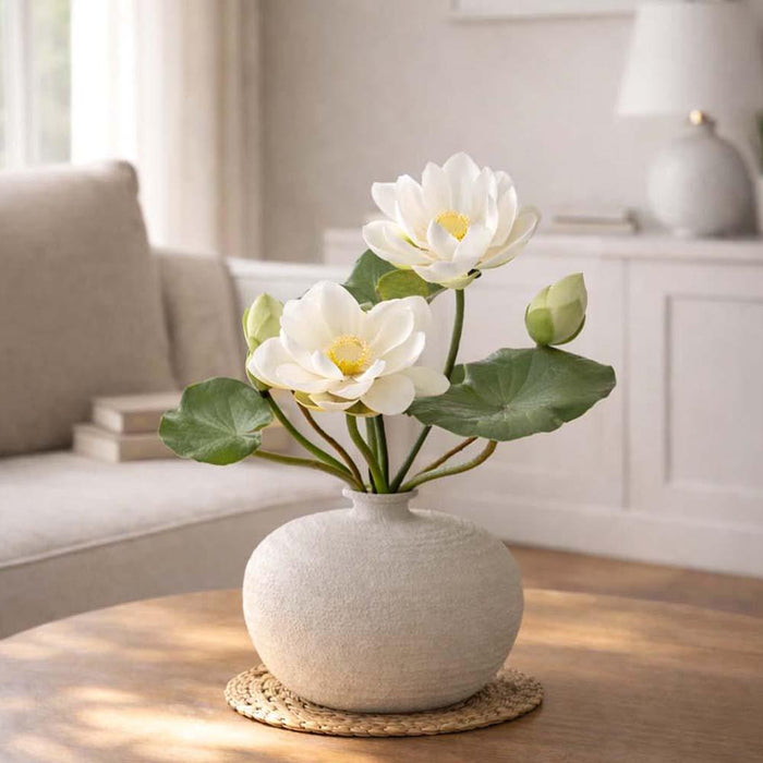 24"Hx20"W Lotus Silk Flower Arrangement w/Terra Cotta Vase -White/Green - WF0839-WH/GR