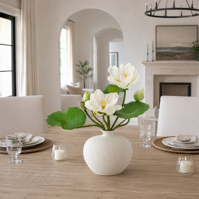 24"Hx20"W Lotus Silk Flower Arrangement w/Terra Cotta Vase -White/Green - WF0839-WH/GR