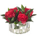 6.5"Hx10.5"W Rose Silk Flower Arrangement w/Ribbed Glass Vase -Red - WF0845-RE
