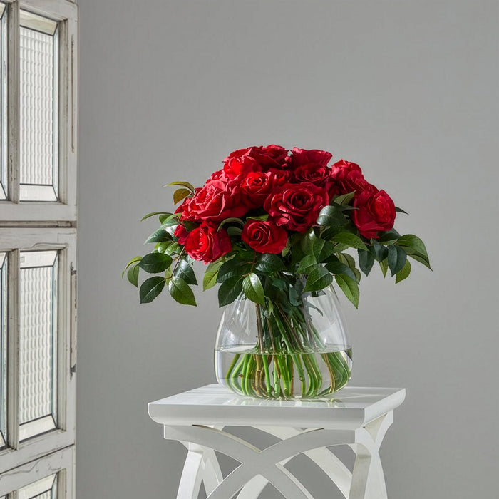 19"Hx23"W Rose Silk Flower Arrangement w/Glass Vase -Red - WF0847-RE
