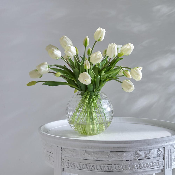 18"Hx20"W Tulip Silk Flower Arrangement w/Glass Vase -Cream/Green - WF0848-CR