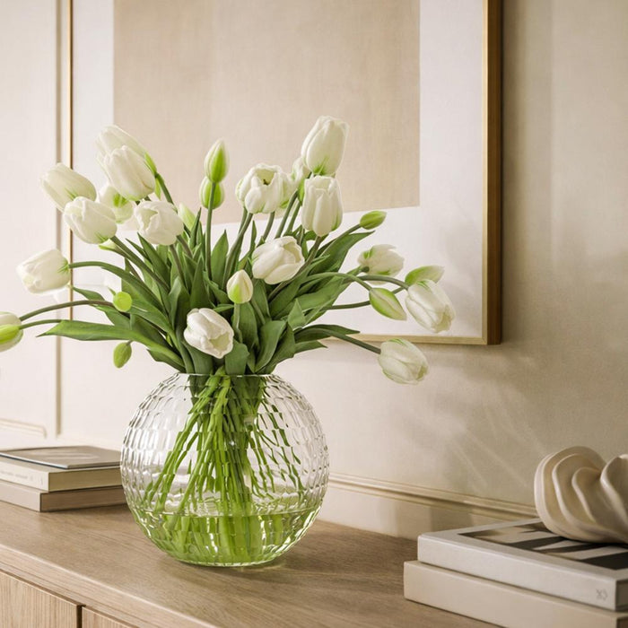 18"Hx20"W Tulip Silk Flower Arrangement w/Glass Vase -Cream/Green - WF0848-CR