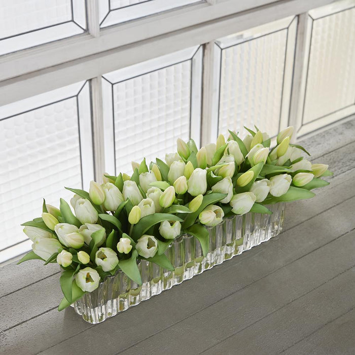 9.5"Hx27"W Tulip Silk Flower Arrangement w/Glass Vase -Cream/Green - WF0849-WH