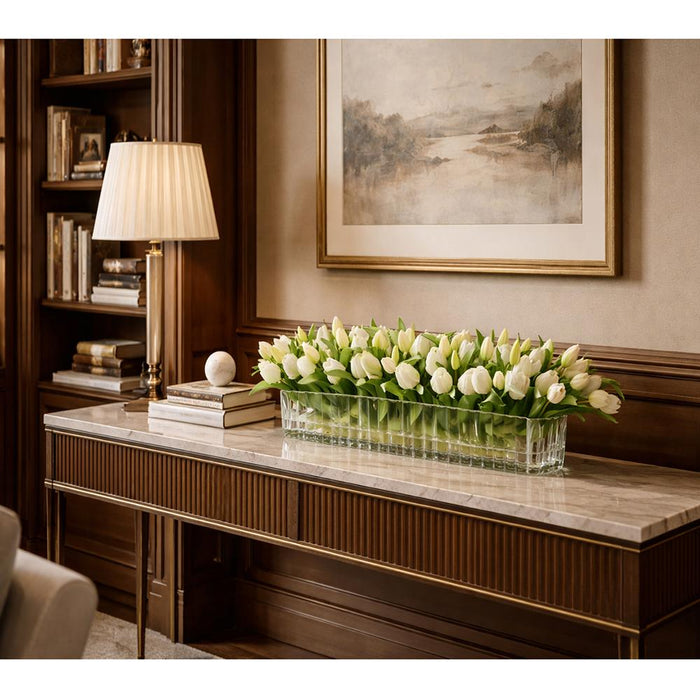 9.5"Hx27"W Tulip Silk Flower Arrangement w/Glass Vase -Cream/Green - WF0849-WH