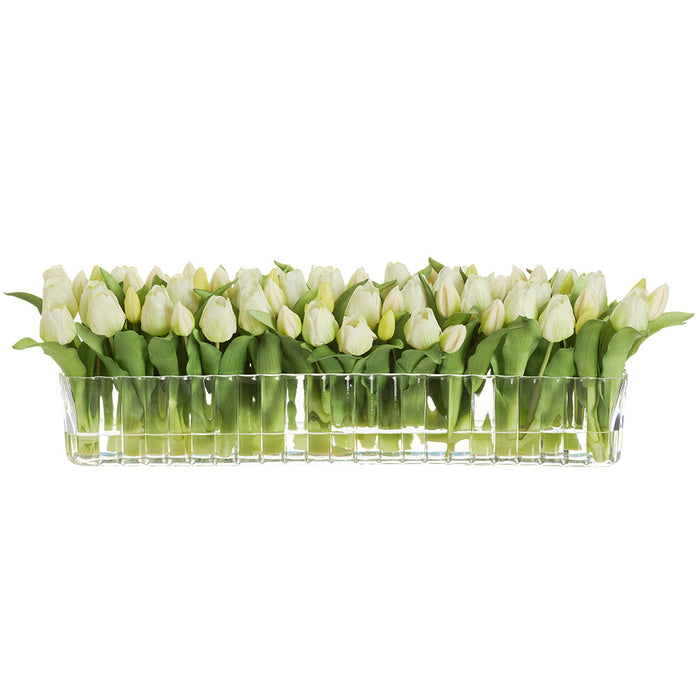 9.5"Hx27"W Tulip Silk Flower Arrangement w/Glass Vase -Cream/Green - WF0849-WH