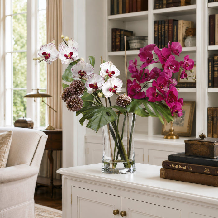 28"Hx26"W Allium & Phalaenopsis Orchid Silk Flower Arrangement -Orchid/White - WF1253-OC/WH