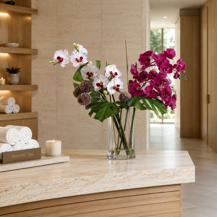 28"Hx26"W Allium & Phalaenopsis Orchid Silk Flower Arrangement -Orchid/White - WF1253-OC/WH