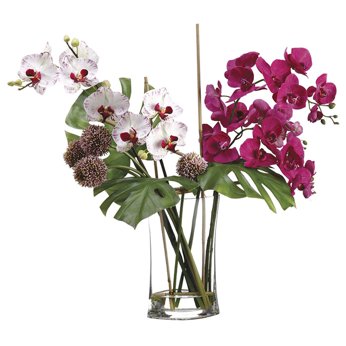 28"Hx26"W Allium & Phalaenopsis Orchid Silk Flower Arrangement -Orchid/White - WF1253-OC/WH