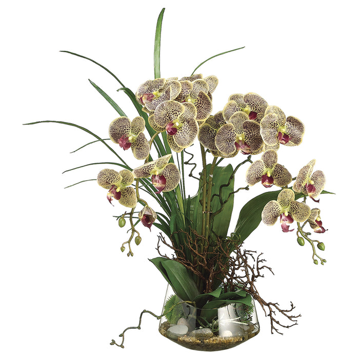 28"Hx20"W Phalaenopsis Orchid & Twig Silk Flower Arrangement -Burgundy/Green - WF1461-BU/GR