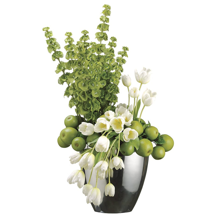 35"Hx19"W Tulip, Apple & Bells Of Ireland Silk Flower Arrangement -Green/White - WF1468-GR/WH
