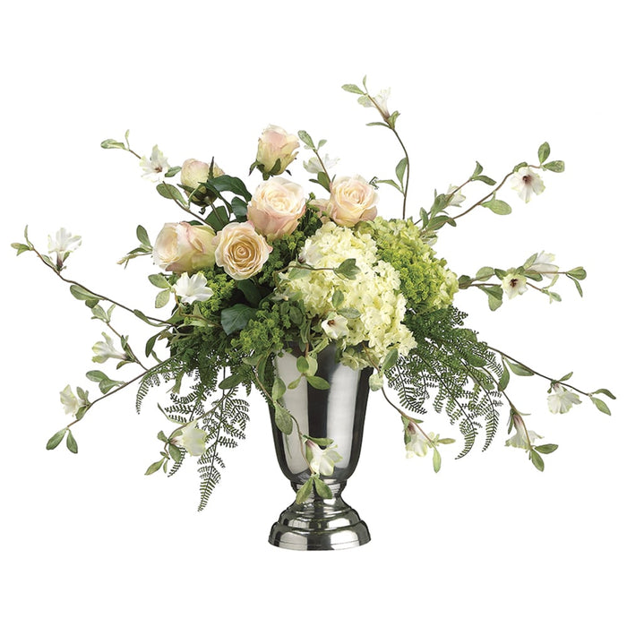 21"Hx28"W Hydrangea, Rose & Petunia Silk Flower Arrangement -Green/Pink - WF1480-GR/PK