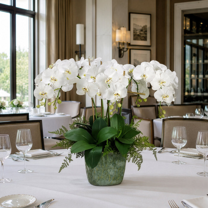 28"Hx25"W Phalaenopsis Orchid & Lace Fern Silk Flower Arrangement -White/Green - WF1492-WH/GR