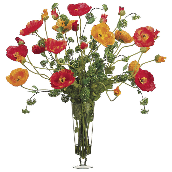 37"Hx39"W Large Poppy Silk Flower Arrangement -Orange/Red - WF1600-OR/RE