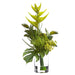 19"Hx15"W Artificial Heliconia, Philo & Protea Flower Arrangement w/Gass Vase -Green - WF1675-GR