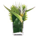 13.5"Hx12"W Bird Of Paradise, Heliconia & Hosta Leaf Silk Flower Arrangement w/Glass Vase -White/Green - WF1711-WH/GR