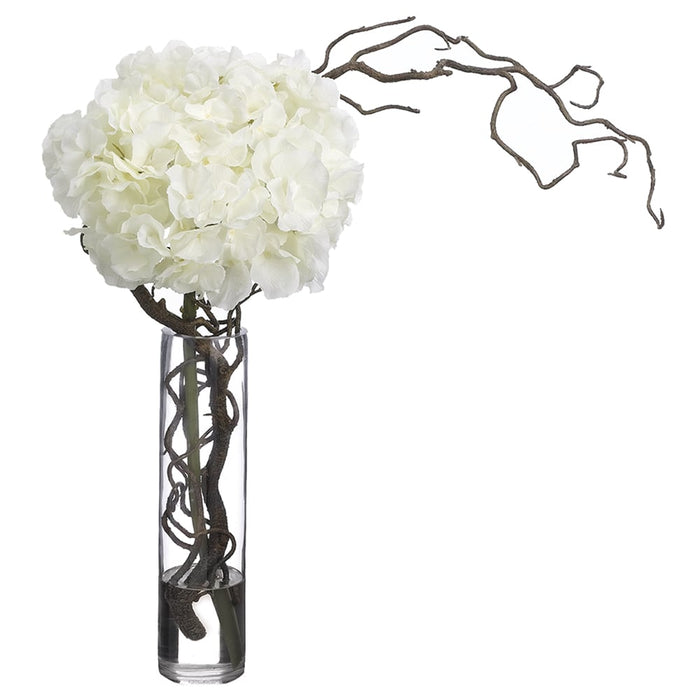 20"Hx17"W Hydrangea & Curly Willow Silk Flower Arrangement -White - WF1745-WH