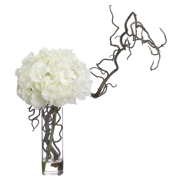 18"Hx16"W Hydrangea & Curly Willow Silk Flower Arrangement -White - WF1746-WH