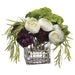 8"Hx9"W Hydrangea, Sedum & Ranunculus Silk Flower Arrangement -White/Eggplant - WF1759-WH/EP