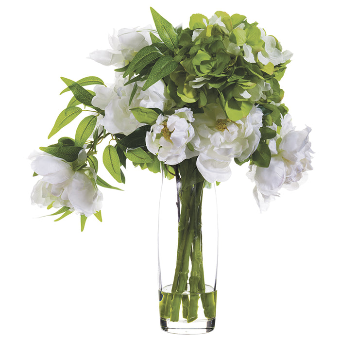 19"Hx14"W Hydrangea & Peony Silk Flower Arrangement -Green/White - WF1777-GR/WH