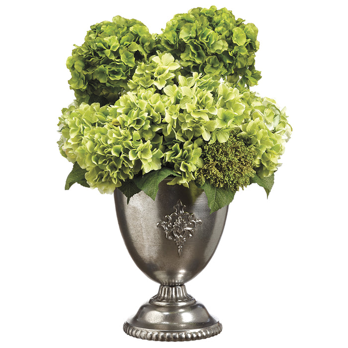 31"Hx22"W Hydrangea Silk Flower Arrangement w/Tin Urn -Green - WF1789-GR