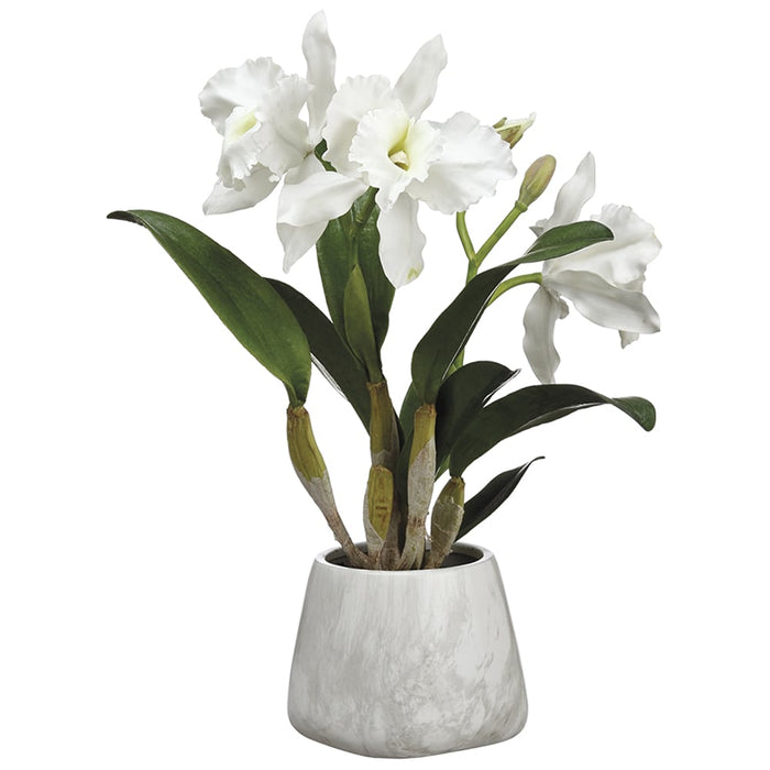 18" Cattleya Orchid Silk Flower Arrangement -White - WF1806-WH