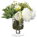10" Peony, Aeonium & Baby's Breath Silk Flower Arrangement -White/Green - WF1987-WH/GR
