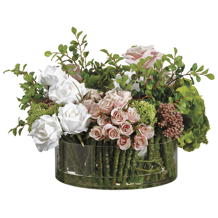 14"Hx20"W Hydrangea & Rose Silk Flower Arrangement -Pink/White - WF9117-PK/WH