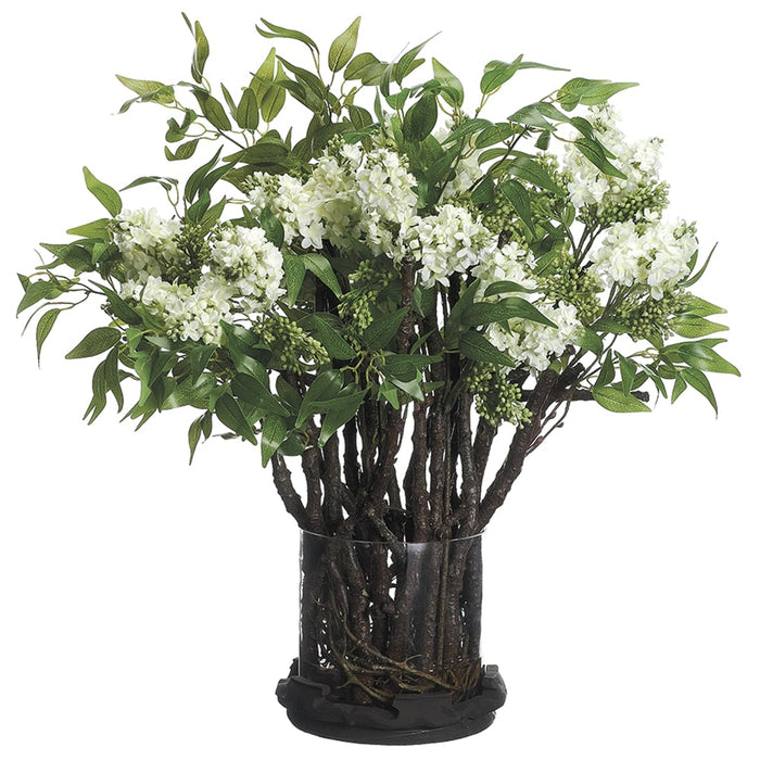 31"Hx32"W Lilac & Twig Silk Flower Arrangement -Cream/Green - WF9125-CR/GR