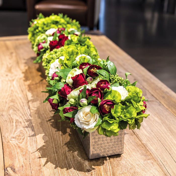 9"Hx41"W Silk Rose, Ranunculus & Sedum Flower Arrangement w/Pot -Green/Red - WF9202-GR/RE