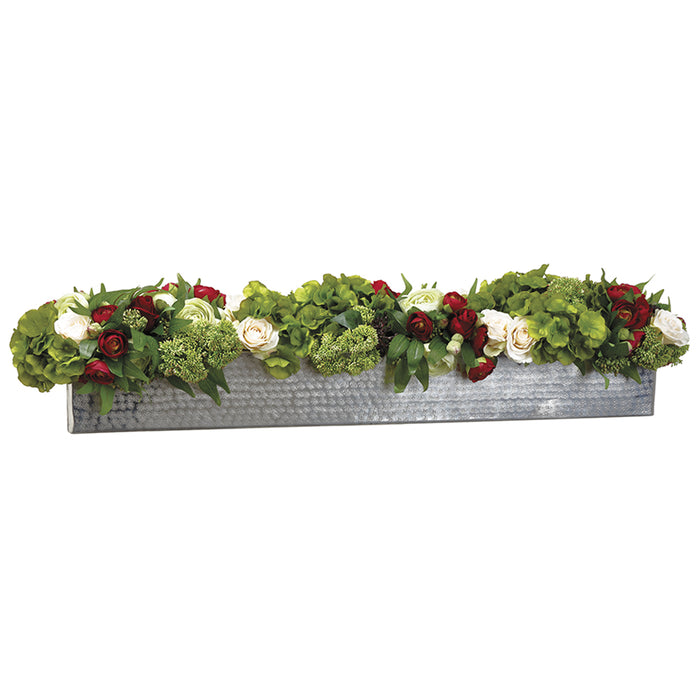 9"Hx41"W Silk Rose, Ranunculus & Sedum Flower Arrangement w/Pot -Green/Red - WF9202-GR/RE