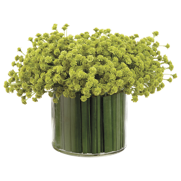 7.5"Hx11"W Artificial Baby's Breath Flower Arrangement w/Glass Vase -Green - WF9212-GR