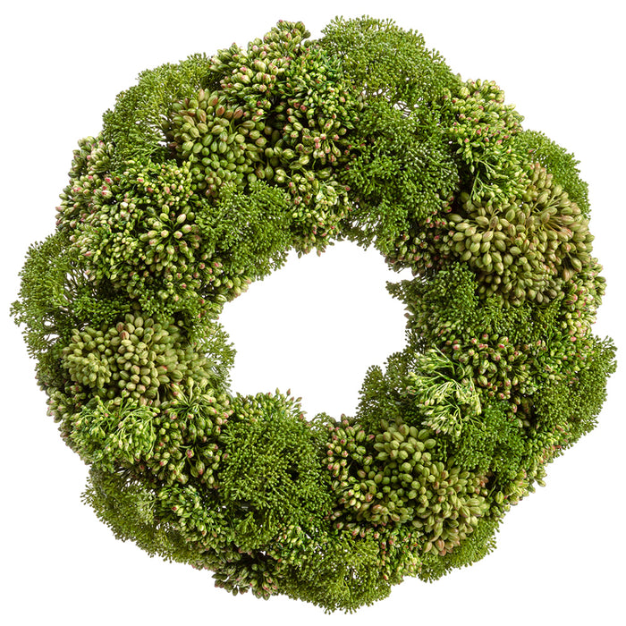 19" Artificial Sedum, Skimmia & Berry Hanging Wreath -Green - WF9285-GR