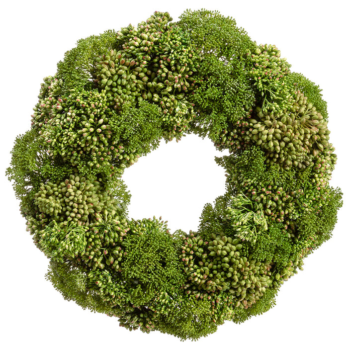 19" Artificial Sedum, Skimmia & Berry Wreath -Green - WF9285-GR