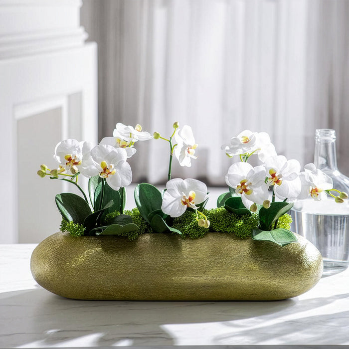 14.5"Hx22.5"W Phalaenopsis Orchid Silk Flower Arrangement w/Aluminum Vase -White/Green - WF9286-WH/GR