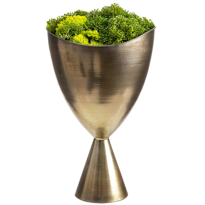 15.5"Hx8"W Sedum, Skimmia & Pompon Silk Flower Arrangement w/Footed Metal Vase -Green - WF9287-GR