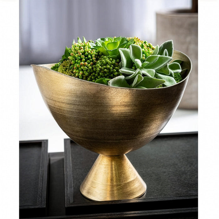 12"Hx12"W Succulent & Sedum Silk Flower Arrangement w/Footed Metal Vase -Green - WF9288-GR