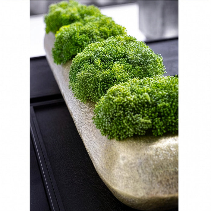 7.5"Hx33.5"W Skimmia & Pompon Silk Flower Arrangement w/Footed Metal Vase -Green - WF9289-GR
