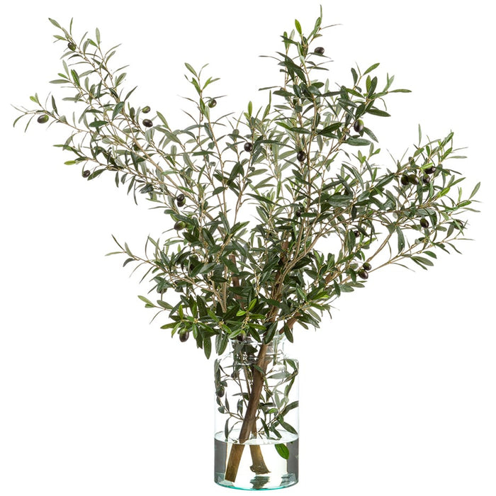 49"Hx37"W Olive Tree Branch Silk Arrangement w/Glass Vase -2 Tone Green - WF9291-GR/TT