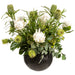 35.5"Hx31"W Protea, Banksia & Tropical Mixed Silk Flower Arrangement w/Aluminum Round Vase -Cream/Green - WF9292-CR/GR