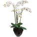 35"Hx25.5"W Phalaenopsis Orchid Silk Flower Arrangement w/Ceramic Bowl -White/Green - WF9296-WH/GR